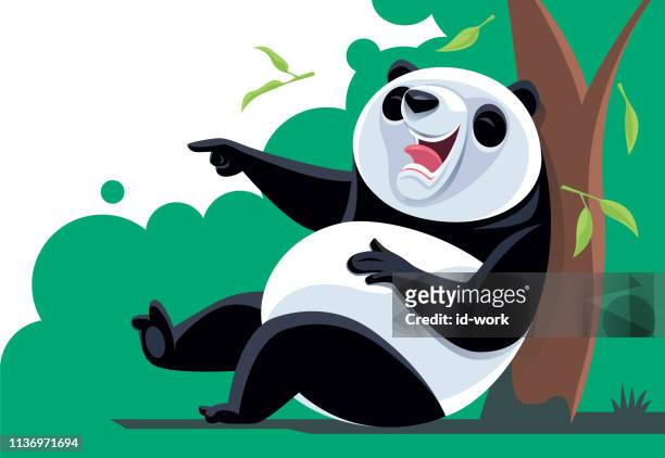 panda laughing and pointing - panda animal stock illustrations