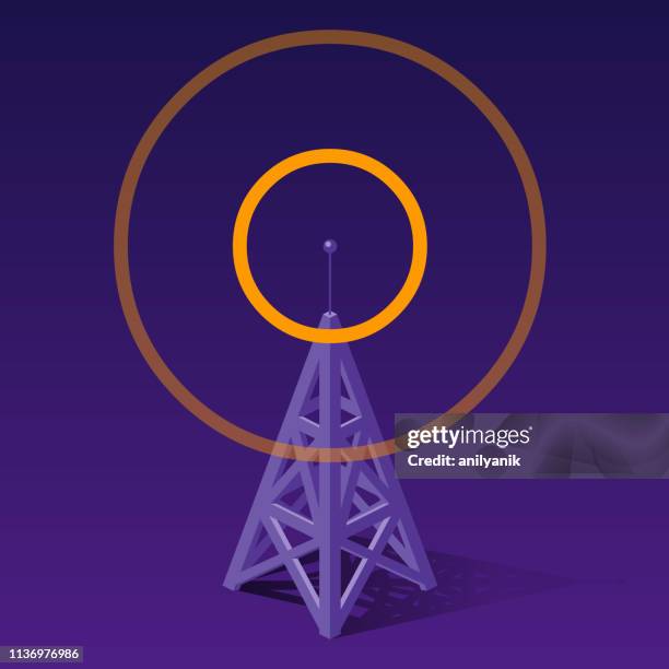 radio tower sending orange frequencies - frequency stock illustrations