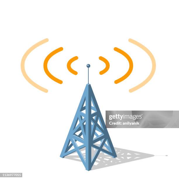 無線電塔發送橙色頻率 - communications tower 幅插畫檔、美工圖案、卡通及圖標