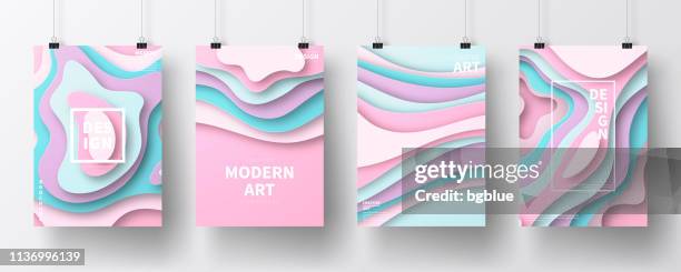 set of posters with paper cut design, isolated on white background - binder clip vector stock illustrations