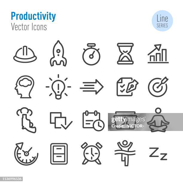 productivity icons set - vector line series - concentration icon stock illustrations