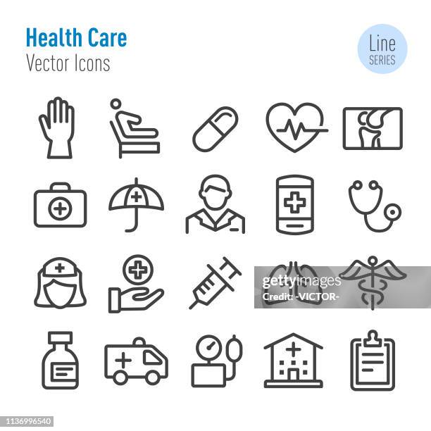 health care icons-vector line series - patientin stock-grafiken, -clipart, -cartoons und -symbole