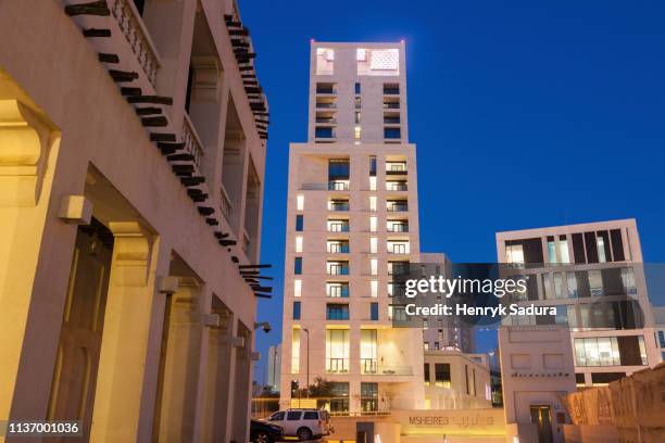 msheireb district in doha - doha sunset stock pictures, royalty-free photos & images