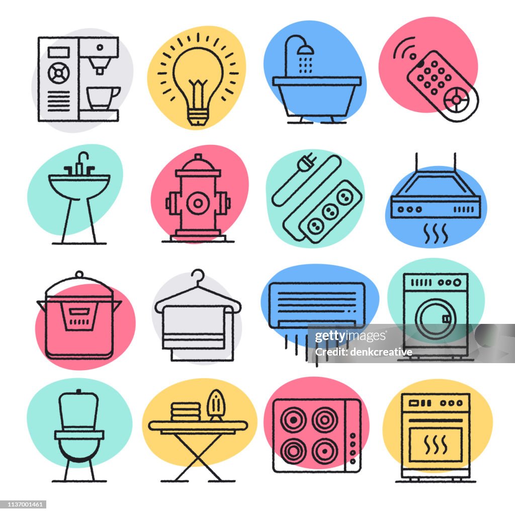 Home Improvement Industry Doodle Style Vector Icon Set