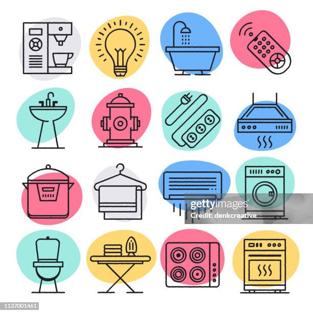 home improvement industry doodle style vector icon set - carpenter home stock illustrations