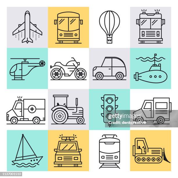 automotive industry development outline style vector icon set - car plant stock illustrations