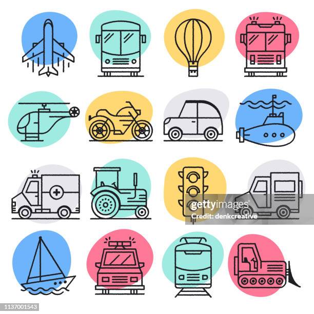 ilustrações de stock, clip art, desenhos animados e ícones de motor vehicle emissions doodle style vector icon set - transporte público