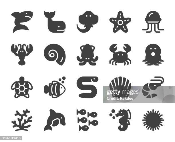 stockillustraties, clipart, cartoons en iconen met sea life en ocean animal-iconen - angelfish