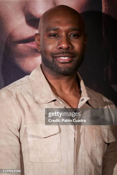 Actor Morris Chestnut attends the 'The Enemy Within' photocall at Santo Mauro Hotel on March 20, 2019 in Madrid, Spain.