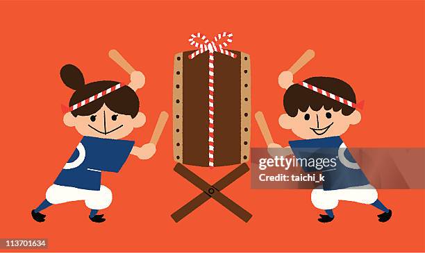 beat a japanese drum - taiko festival stock illustrations