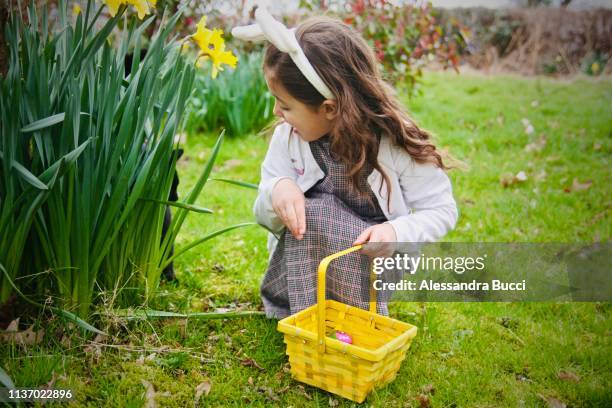 easter egg hunt with surprise - easter egg hunt stock pictures, royalty-free photos & images