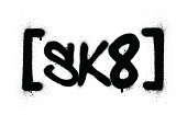Graffiti sk8 abbreviation sprayed in black over white