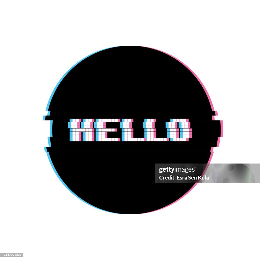 Hello Banner with Glitch Noise Retro Effect