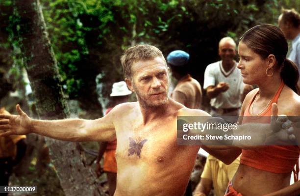 View of American actors Steve McQueen and Ali MacGraw on location at the set of McQueen's film 'Papillon' , Jamaica, 1972. The couple married the...