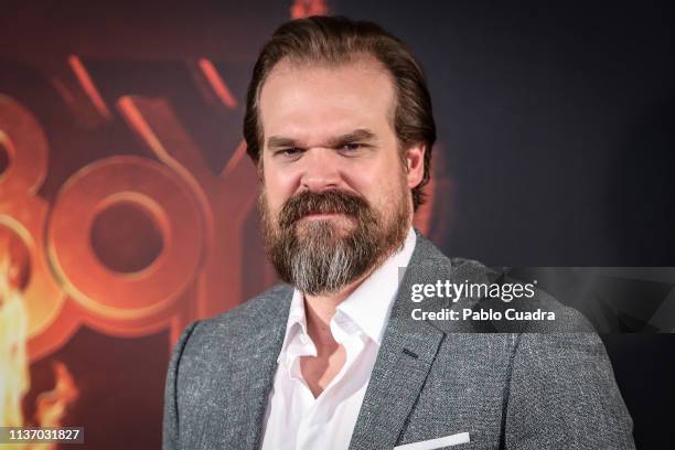 Actor David Harbour attends the 'Hellboy' photocall at Urso Hotel on March 20, 2019 in Madrid, Spain.