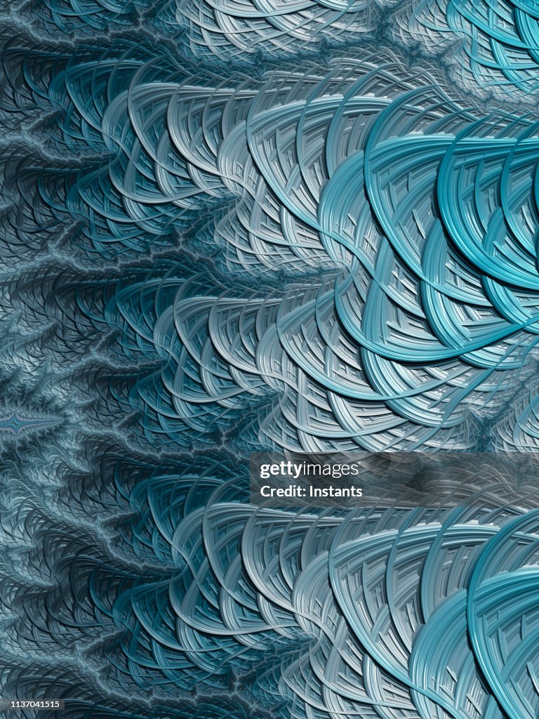 High resolution blue and gray fractal background, which patterns remind those of fish scales.