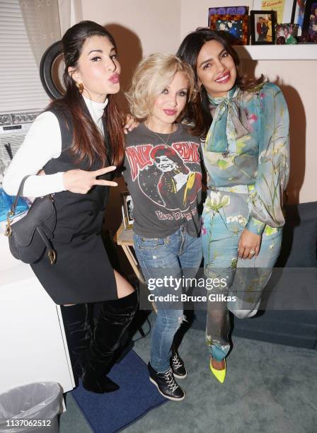 Jacqueline Fernandez, Orfeh and Priyanka Chopra pose backstage at the hit musical based on the film "Pretty Woman: The Musical" on Broadway at The...