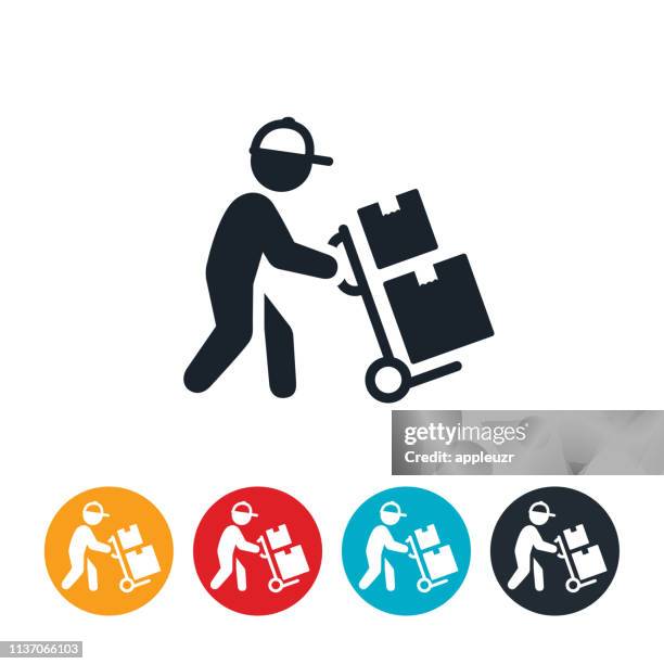 package delivery man icon - hand truck stock illustrations