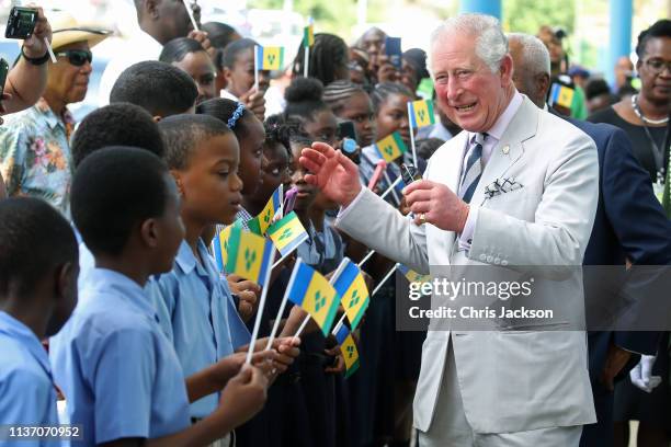 Prince Charles, Prince of Wales arrives to an official welcome in Saint Vincent and The Grenadines on March 20, 2019. The Prince of Wales and Duchess...