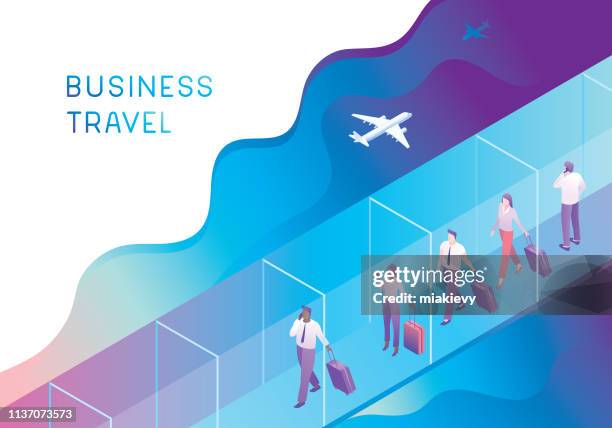 ilustraciones, imágenes clip art, dibujos animados e iconos de stock de la gente de negocios en jet bridge - business travel