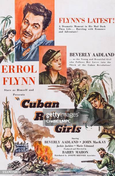 Cuban Rebel Girls, poster, l-r: Errol Flynn, Beverly Aadland on poster art, 1959.