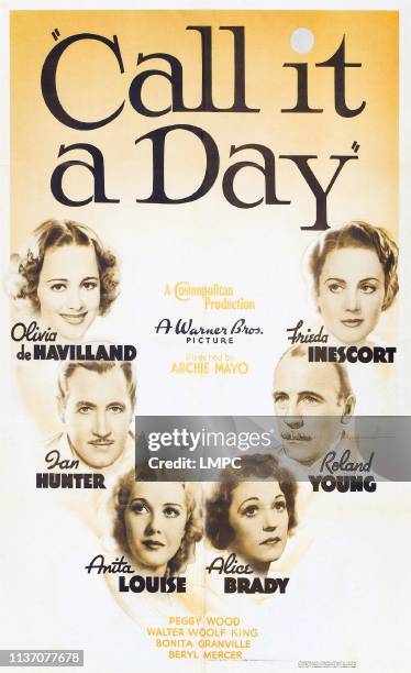 Call It A Day, poster, from left on US poster art: Olivia De Havilland, Ian Hunter, Anita Louise, Alice Brady, Roland Young, Frieda Inescort, 1937.