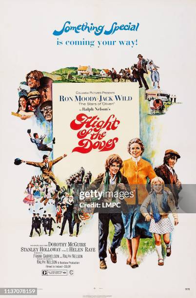 Flight Of The Doves, poster, US poster art, from left: Jack Wild, Dorothy MCGuire, Helen Raye, Ron Moody, 1971.