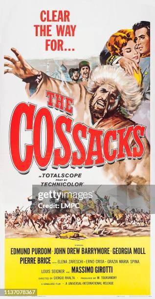 The Cossacks, poster, top right: Erno Crisa, Edmund Purdom, Giorgia Moll, John Drew Barrymore, 1960.