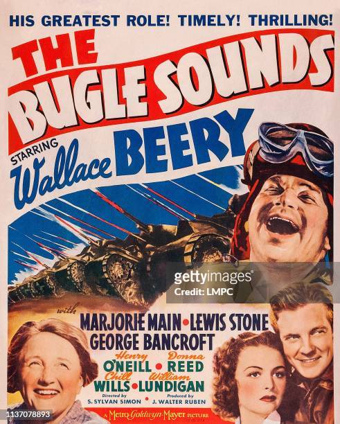 The Bugle Sounds, poster, top: Wallace Beery, bottom l-r: Marjorie Main, Donna Reed, William Lundigan on window card, 1942.