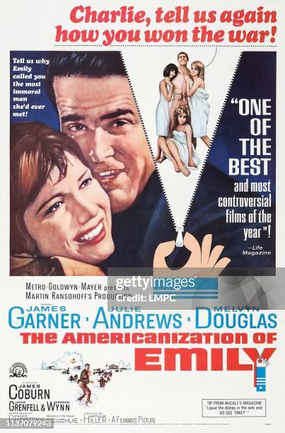 The Americanization Of Emily, poster, US poster, from left: Julie Andrews, James Garner, Judy Carne, James Coburn, Kathy Kersh, Janine Gray , 1964.
