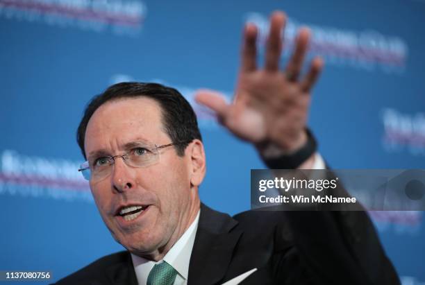 Chairman and CEO Randall Stephenson answers questions during a luncheon held by the Economic Club of Washington DC March 20, 2019 in Washington, DC....