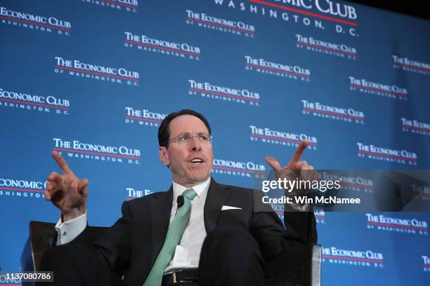 Chairman and CEO Randall Stephenson answers questions during a luncheon held by the Economic Club of Washington DC March 20, 2019 in Washington, DC....