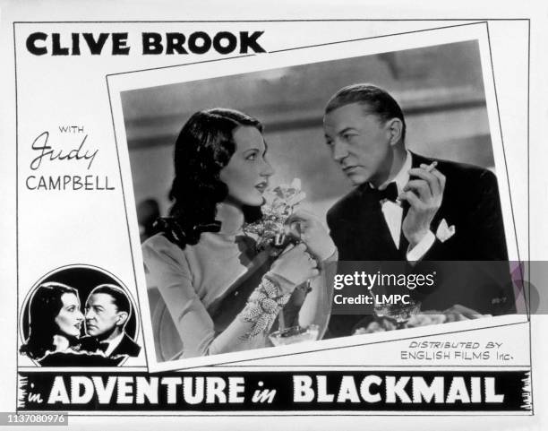 Adventure In Blackmail, lobbycard, from left: Judy Campbell, Clive Brook, 1942.