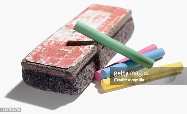 school chalk cut out on white - board eraser stock pictures, royalty-free photos & images