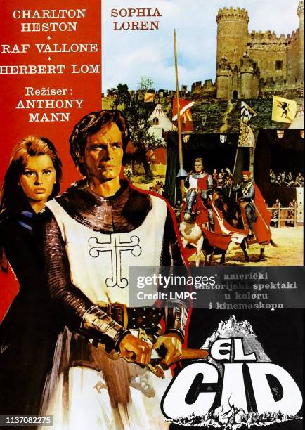 El Cid, poster, Yugoslavian poster, from left: Sophia Loren, Charlton Heston, 1961.