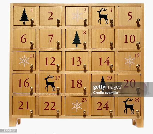 advent calendar on white - christmas calendar stockfoto's en -beelden