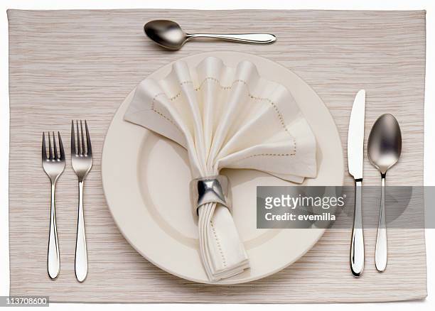 empty dinner plate, knife, and fork - luxury table setting stock pictures, royalty-free photos & images