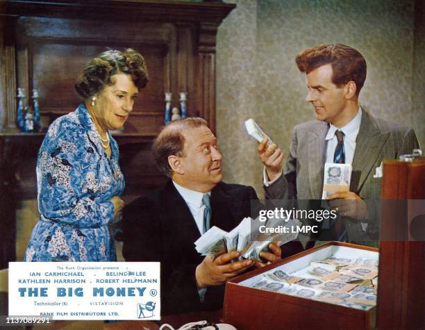 The Big Money, lobbycard, from left: Kathleen Harrison, James Hayter, Ian Carmichael, 1958.