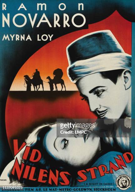 The Barbarian, poster, , l-r: Myrna Loy, Ramon Novarro on Swedish poster art, 1933.
