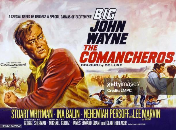 The Comancheros, poster, left: John Wayne, right: Stuart Whitman, Ina Balin on poster art, 1961.