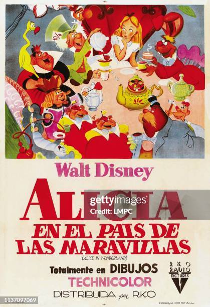 Alice In Wonderland, poster, , Argentine poster art, clockwise from top center: Alice, March Hare, Carpenter, Walrus, Tweedledee and Tweedledum,...