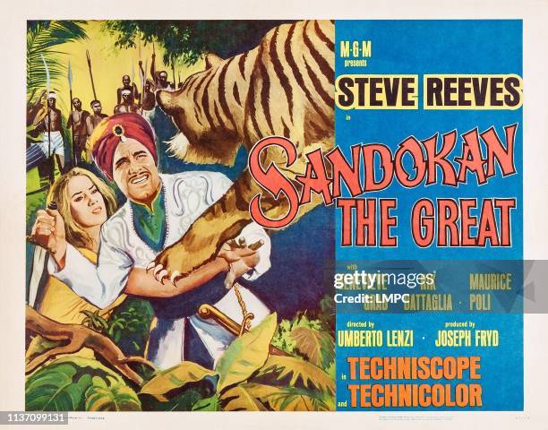 Sandokan The Great, lobbycard, , from left: Genevieve Grad, Steve Reeves, 1963.