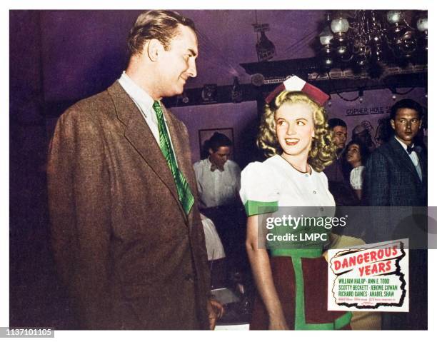 Dangerous Years, US lobbycard, from left: Donald Curtis, Marilyn Monroe, 1947.