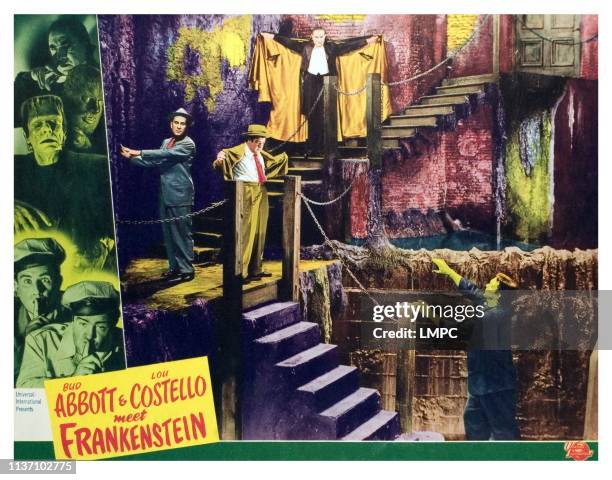 Abbott And Costello Meet Frankenstein, lobbycard, Bud Abbott, Lou Costello, Bela Lugosi , Glenn Strange, 1948.