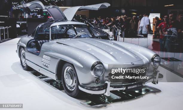 The Mercedes-Benz 300 SL at the Geneva International Motorshow 2019.The 300 SL was produced from 1954 to 1963. First as a coupe from 1954 to 1957...