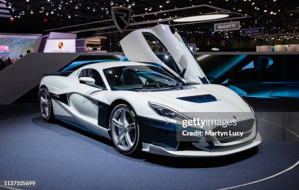 The Rimac C Two at the Geneva International Motorshow 2019. Unveiled at the 2018 Geneva Motor Show, it is the automaker's second car after the Rimac...