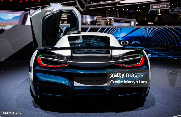 The Rimac C Two at the Geneva International Motorshow 2019. Unveiled at the 2018 Geneva Motor Show, it is the automaker's second car after the Rimac...