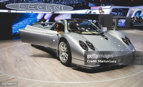 The Pagani Zonda C12 at the Geneva International Motorshow 2019. This is the first Zonda put into production, carrying the chassis number. The car...