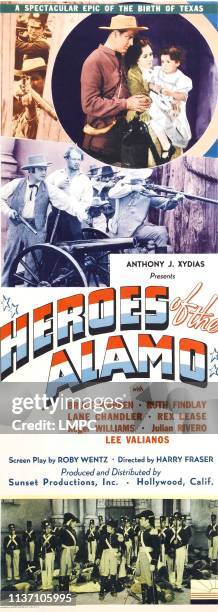 Heroes Of The Alamo, poster, Bruce Warren, Ruth Findlay, Marilyn Haslett, Rex Lease, Lane Chandler, Julian Rivero, Carl Mathews, 1937.