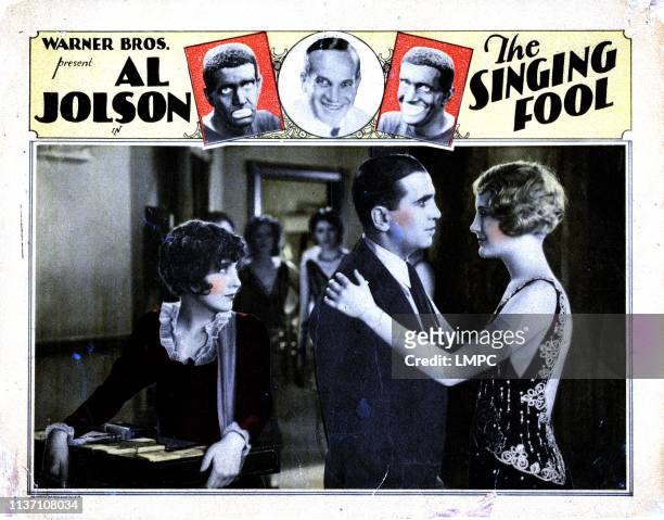 The Singing Fool, lobbycard, from left, Betty Bronson, Al Jolson, Josephine Dunn, 1928.